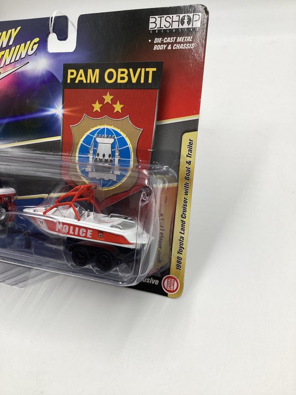 Johnny Lightning Bishop Exclusive Pam Obvit 1980 Toyota Land Cruiser w  Boat & Trailer For Sale