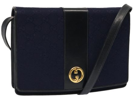 GUCCI GG Canvas Shoulder Bag Navy Black yk11772 For Sale