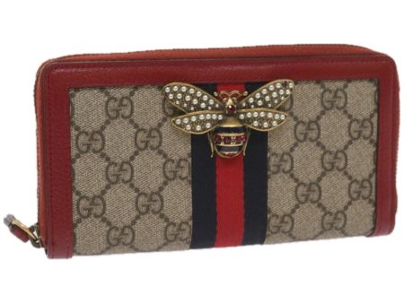 GUCCI GG Supreme Sherry Line Long Wallet PVC Beige Red Navy 476069 bs12324 Online now