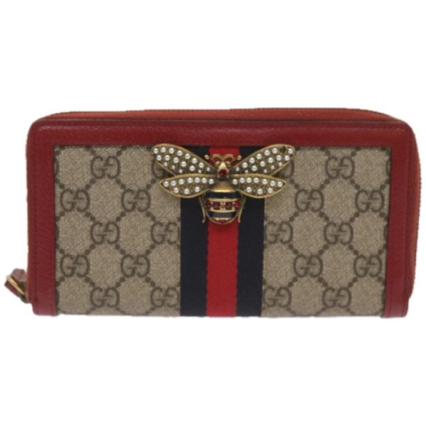 GUCCI GG Supreme Sherry Line Long Wallet PVC Beige Red Navy 476069 bs12324 Online now