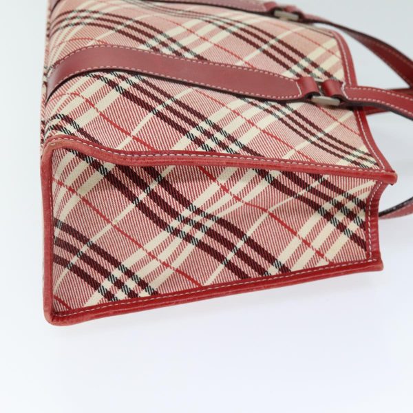 BURBERRY Nova Check Blue Label Hand Bag Canvas RedNew yb551 Hot on Sale