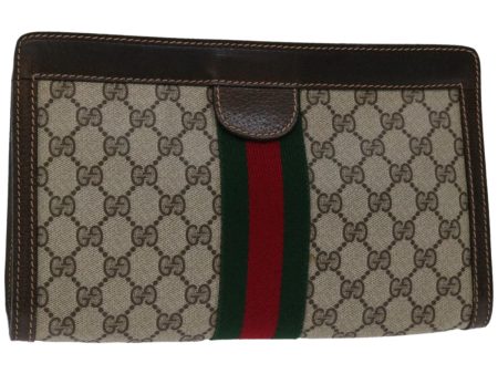 GUCCI GG Supreme Web Sherry Line Clutch Bag PVC Beige Red 67115 Discount