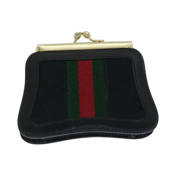 GUCCI GG Canvas Web Sherry Line Gamaguchi Coin Purse Black Red Green fm3299 Online now