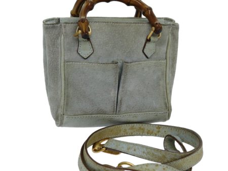 GUCCI Bamboo Hand Bag Suede 2way Light Blue 71086 Discount