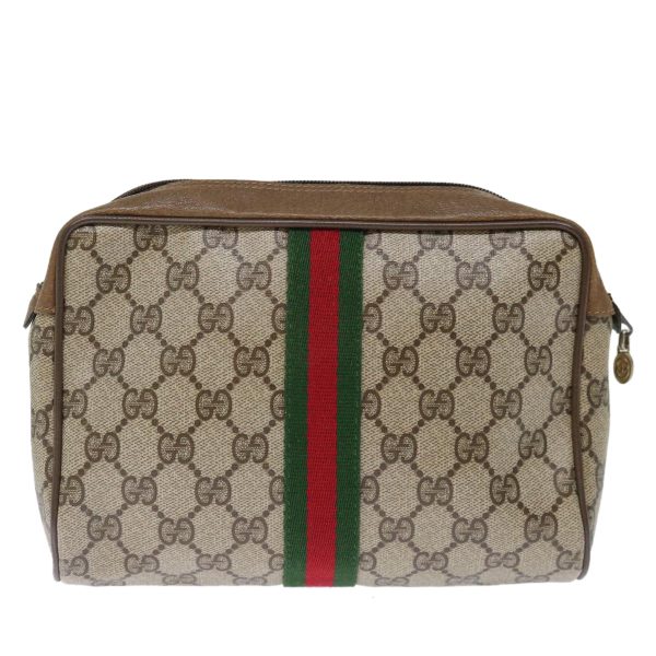 GUCCI GG Supreme Web Sherry Line Clutch Bag PVC Beige Red Green ep4046 For Discount