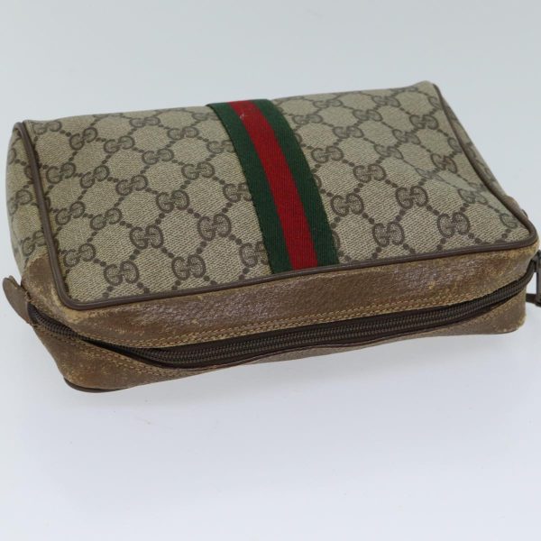 GUCCI GG Supreme Web Sherry Line Clutch Bag PVC Beige Red 89 01 012 72452 Online Sale