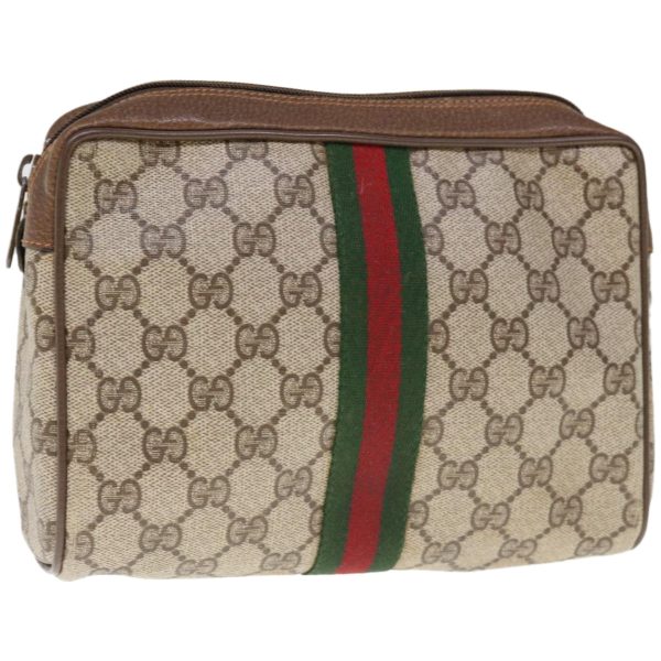 GUCCI GG Canvas Web Sherry Line Clutch Bag PVC Beige Red 89 01 012 yk10675 Hot on Sale