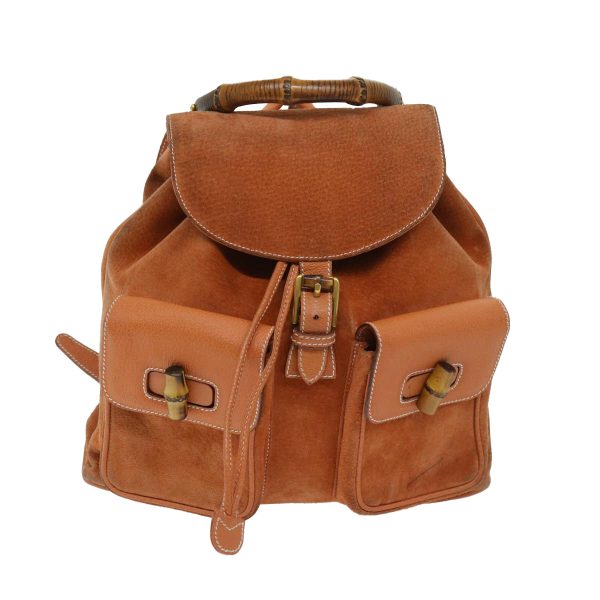 GUCCI Bamboo Backpack Suede Leather Orange 003 2058 0016 67685 Online now