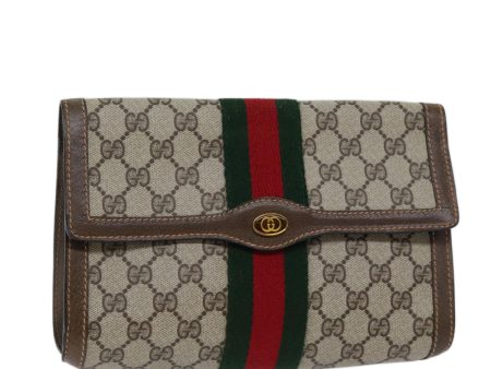 GUCCI GG Supreme Web Sherry Line Clutch Bag PVC Beige Red 89 01 006 72501 For Sale