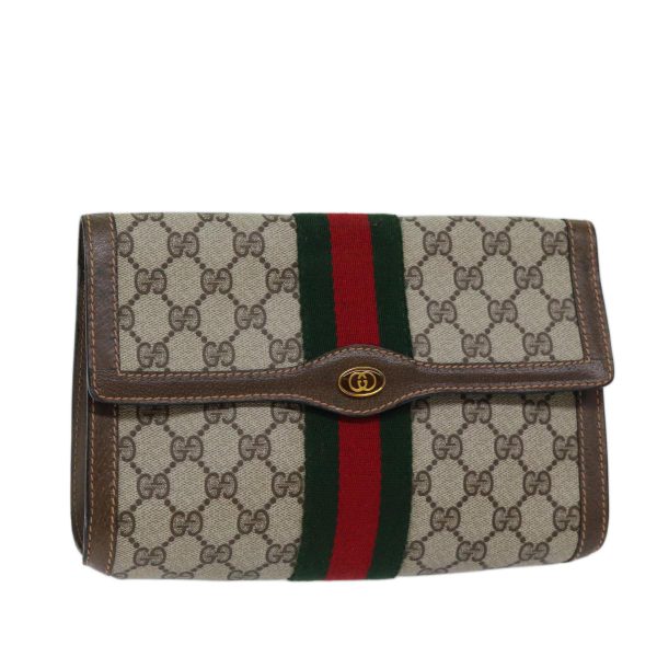 GUCCI GG Supreme Web Sherry Line Clutch Bag PVC Beige Red 89 01 006 72501 For Sale