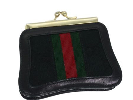 GUCCI GG Canvas Web Sherry Line Gamaguchi Coin Purse Black Red Green fm3299 Online now