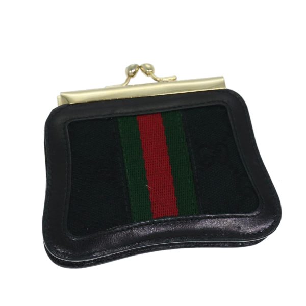 GUCCI GG Canvas Web Sherry Line Gamaguchi Coin Purse Black Red Green fm3299 Online now