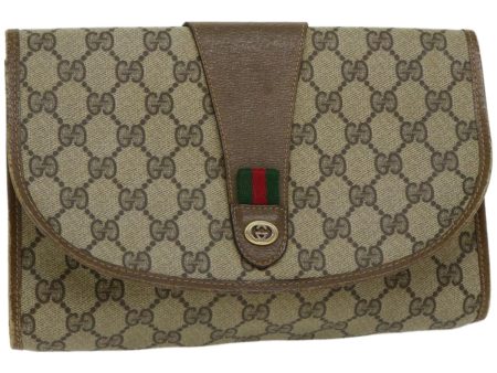 GUCCI GG Canvas Web Sherry Line Clutch Bag PVC Beige Red Green 66716 Hot on Sale