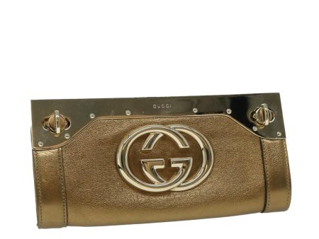 GUCCI Interlocking Clutch Bag Leather Gold 67882A Supply