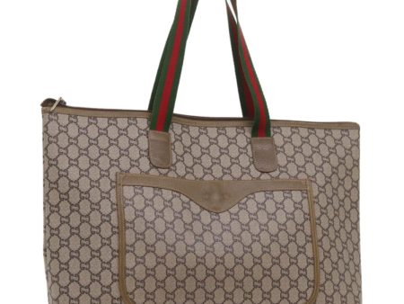 GUCCI GG Plus Supreme Web Sherry Line Boston Bag PVC Leather Beige ep3435 Hot on Sale