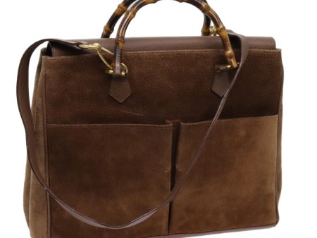 GUCCI Bamboo Hand Bag Suede 2way Brown 002 123 0322 72032 on Sale