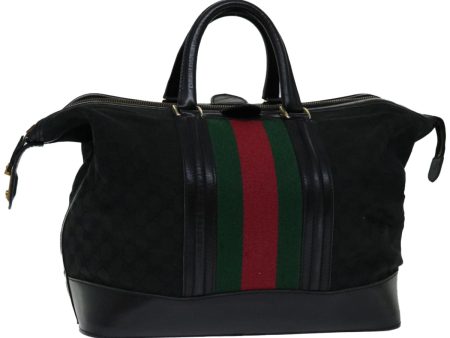 GUCCI GG Canvas Web Sherry Line Boston Bag Black Green Red 67356 Sale