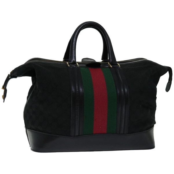 GUCCI GG Canvas Web Sherry Line Boston Bag Black Green Red 67356 Sale