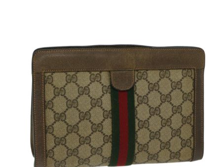 GUCCI GG Canvas Web Sherry Line Clutch Bag PVC Beige Green Red 68200 Online