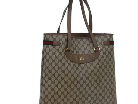 GUCCI GG Canvas Web Sherry Line Tote Bag PVC Beige Green Red 71030 Discount