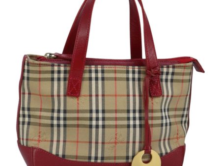 BURBERRY Nova Check Hand Bag Canvas Beige RedNew 96916 on Sale