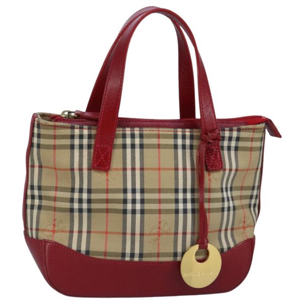 BURBERRY Nova Check Hand Bag Canvas Beige RedNew 96916 on Sale