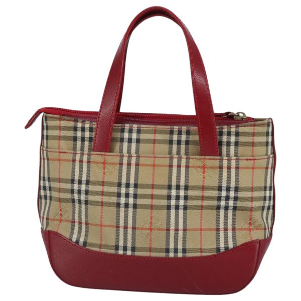 BURBERRY Nova Check Hand Bag Canvas Beige RedNew 96916 on Sale