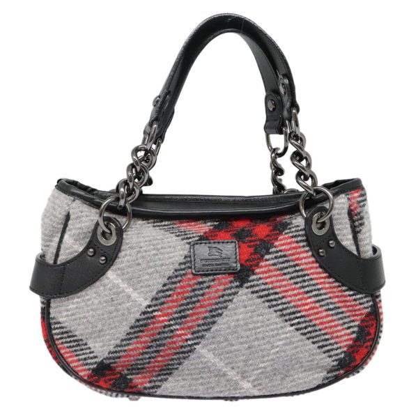 BURBERRY Nova Check Blue Label Chain Hand Bag Wool GrayNew 92080 For Discount