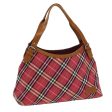 BURBERRY Nova Check Blue Label Hand Bag Canvas Leather RedNew am6615 Online now