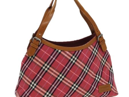 BURBERRY Nova Check Blue Label Hand Bag Canvas Leather RedNew am6615 Online now