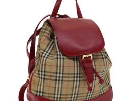 BURBERRY Nova Check Backpack Canvas Leather Beige Red goldNew 84556 Online now