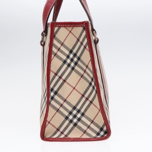 BURBERRY Nova Check Blue Label Hand Bag Canvas Beige Red SilverNew 91274 Hot on Sale