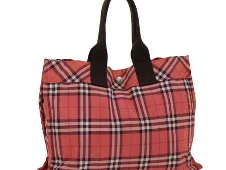 BURBERRY Nova Check Blue Label Hand Bag Nylon Red SilverNew ti2014 For Discount