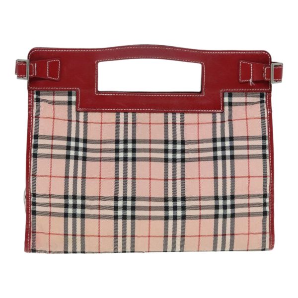 BURBERRY Nova Check Blue Label Hand Bag Nylon Leather Red Pink SilverNew 90265 Hot on Sale