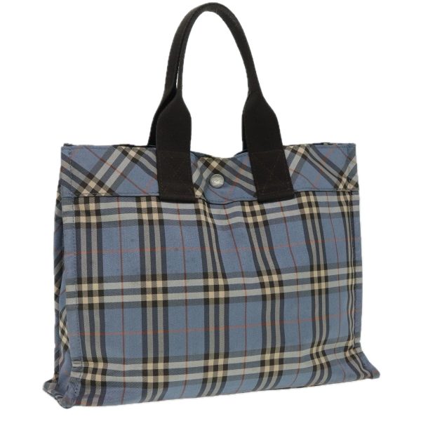 BURBERRY Nova Check Blue Label Hand Bag Nylon Blue Brown SilverNew bs17028 For Cheap