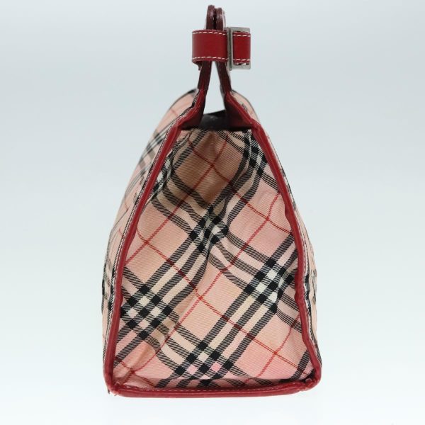 BURBERRY Nova Check Blue Label Hand Bag Nylon Leather Red Pink SilverNew 90265 Hot on Sale