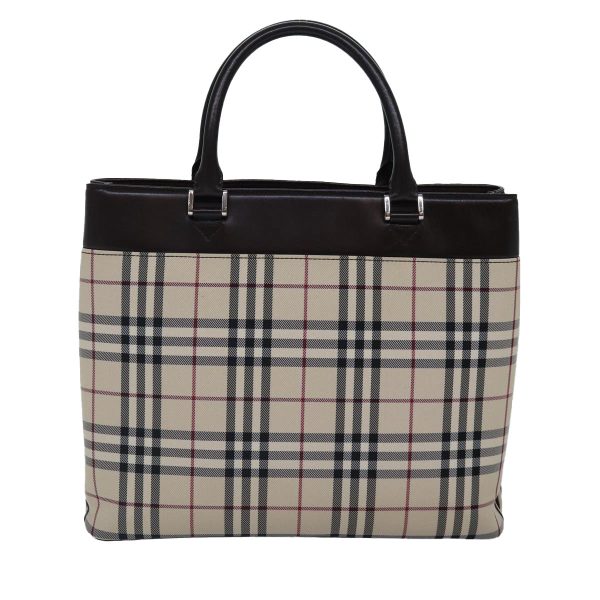 BURBERRY Nova Check Hand Bag Canvas Beige SilverNew ep5426 on Sale