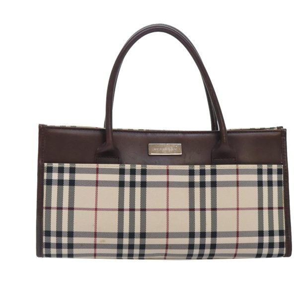 BURBERRY Nova Check Hand Bag Canvas Leather Beige Brown SilverNew yk15211 Cheap