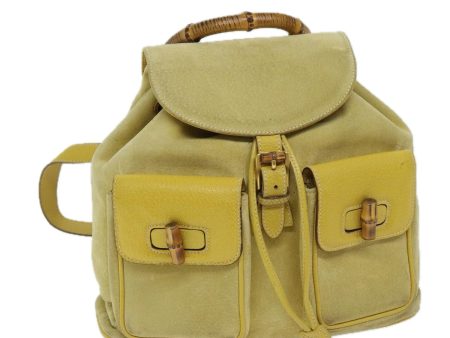 GUCCI Bamboo Backpack Suede Leather Yellow 003 2058 0016 67684 Hot on Sale