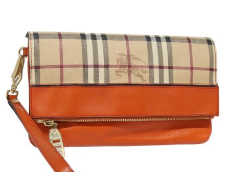 BURBERRY Nova Check Clutch Bag PVC Leather Beige OrangeNew 83126A Hot on Sale