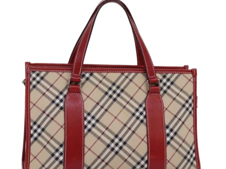 BURBERRY Nova Check Blue Label Hand Bag Canvas Beige RedNew 77380 Supply