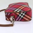 BURBERRY Nova Check Blue Label Hand Bag Nylon Red SilverNew 88124 For Cheap