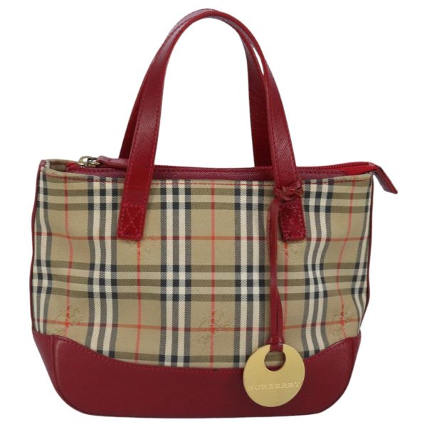 BURBERRY Nova Check Hand Bag Canvas Beige RedNew 96916 on Sale