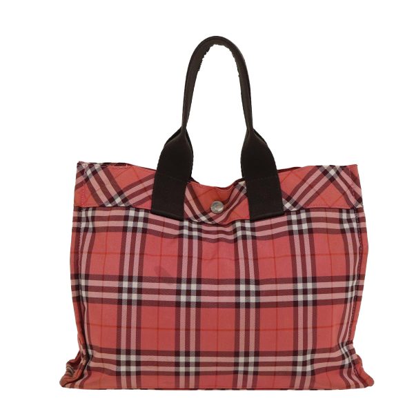 BURBERRY Nova Check Blue Label Hand Bag Nylon Red SilverNew ti2014 For Discount