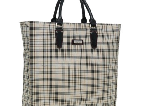 BURBERRY Nova Check Blue Label Hand Bag Nylon Beige SilverNew bs16646 For Cheap