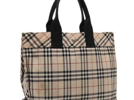 BURBERRY Nova Check Blue Label Hand Bag Nylon Beige SilverNew 88679 For Cheap