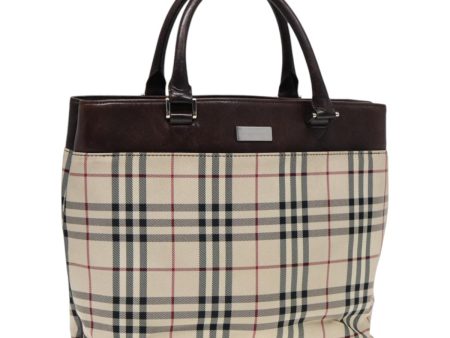 BURBERRY Nova Check Hand Bag Canvas Beige SilverNew yk14318 For Cheap