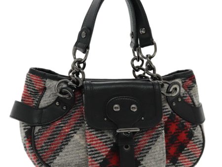 BURBERRY Nova Check Chain Blue Label Hand Bag Wool Gray SilverNew 95473 Hot on Sale