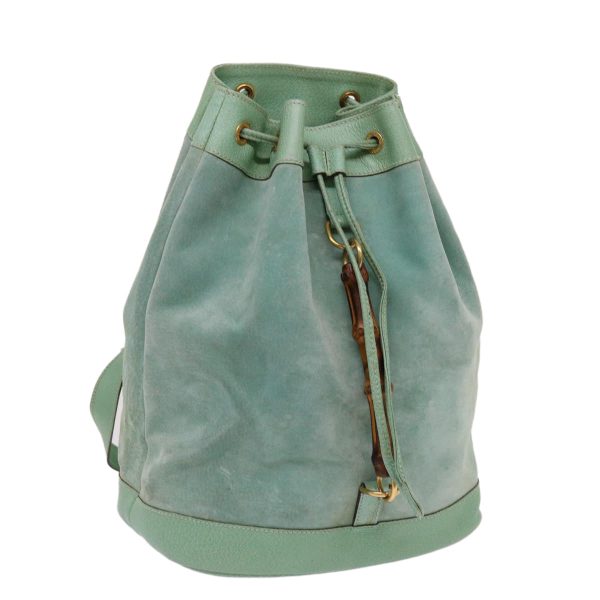 GUCCI Bamboo Backpack Suede Leather Light Blue 69048 Fashion