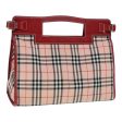 BURBERRY Nova Check Blue Label Hand Bag Nylon Leather Red Pink SilverNew 90265 Hot on Sale